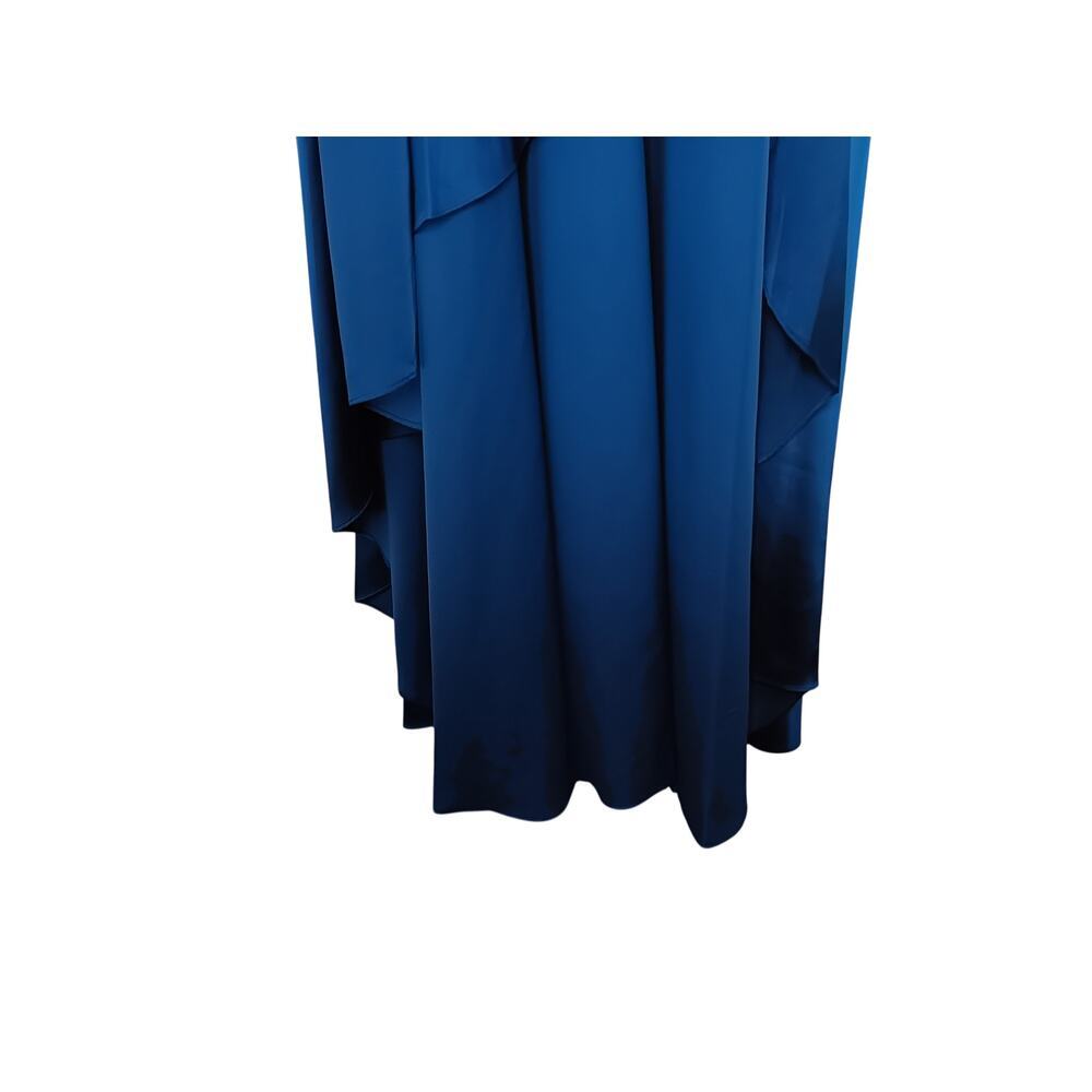 New Tags Ieena Mac Duggal Dark Blue One Shoulder Satin Hi Low Gown Sz 4 - Picture 10 of 16